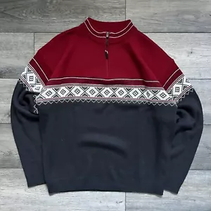 Vintage Meister Wool Blend Nordic Fair Isle 1/4 Zip Sweater Mens L Red Black Ski - Picture 1 of 9