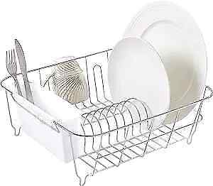  Metal 2 Piece Dish Drying Rack Set Drainer with Utensil Holder Simple White