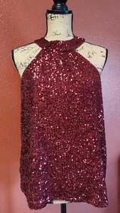 Cable & Gauge Sequin Burgundy Twisted Halter Keyhole Back - Size M - Picture 1 of 5