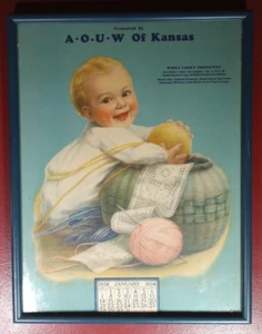 Vintage Frameworks A-G-U-W Of Kansas 1934 Picture Baby Insurance - Bild 1 von 5