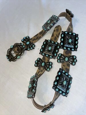 Lucky & Blessed Womens Fashion Belt Size Small Brown Leather Faux Turquoise - Image 1 of 4