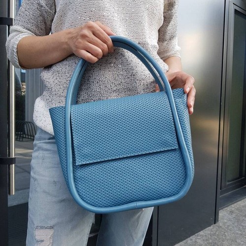 COACH BORSA A MANO DONNA VERA pelle blu borsa a tracolla in tessuto in rilievo