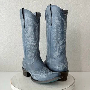 Lane LEXINGTON Womens Cowboy Boots 6.5 Washed Denim Blue Western Cowgirl Tall - Picture 1 of 12