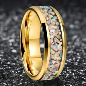 8MM Color Opal Ring Tungsten Carbide Engagement Wedding Ring Comfort Fit Ring - Picture 1 of 8