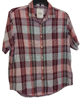 Camisa masculina Tasso Elba Island tamanho XL manga curta marrom xadrez trabalho acampamento algodão #I1 - Imagem 1 de 4