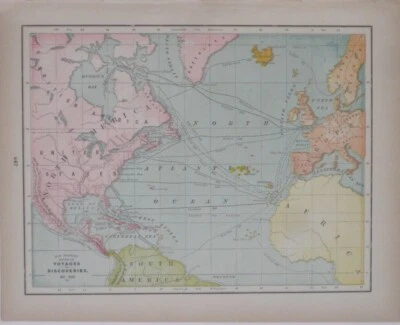 Mapa antiguo original VIAJES Y DESCUBRIMIENTOS 861-1685 Colón Magallanes Erikson Foto 1 de 4