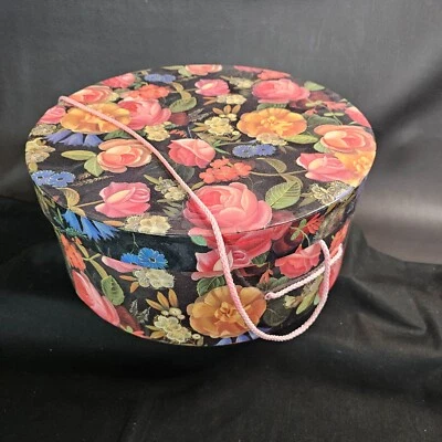 Sombrero/caja de almacenamiento arte floral NYC 2002 DISEÑO TRICOSTERO DE COLECCIÓN 14"X 6" USADO EN EXCELENTE ESTADO Foto 1 de 4
