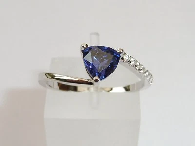 Ladies Sterling 925 Silver Tanzanite Solitaire and Natural Diamond Dress Ring  - Image 1 of 4