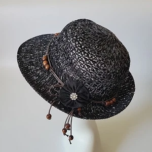 Cappello Fedora Nero Maglia Traforata 24" Schiacciabile Imballabile Boho Retrò - Foto 1 di 17