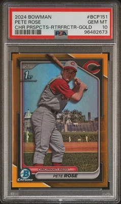 Pete Rose /50 Gold Refractor 1st Bowman PSA 10 GEM MINT 2024 Bowman SSP  - Image 1 of 3