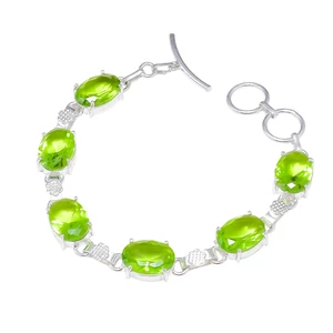 Green Peridot Gemstone Handmade 925 Sterling Silver Jewelry Chain Bracelet - Picture 1 of 10
