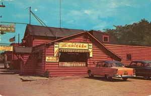 New Buffalo, Michigan Blockhaus Grill Straßenrand Stasinos 1966 Vintage Postkarte - Bild 1 von 2