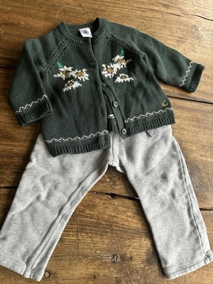 Petit Bateau Baby Boy Sweater  jacket With Sweatpants Both Fit 6-12 Mo EUC - Image 1 of 4