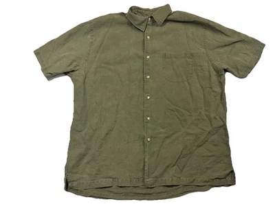 Lands End Shirt Linen Pocket Button Green Short Sleeve Mens XL 17-17 1/2 - Image 1 of 4