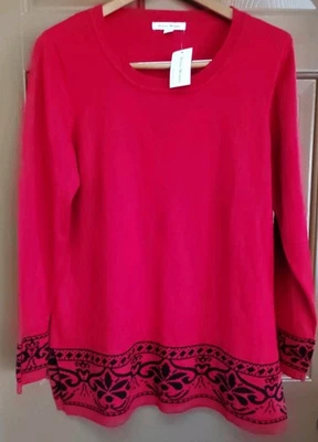 NUEVO Suéter para Mujer Studio Works Talla L Rojo Crew Pullover Túnica Mezcla Rayón Foto 1 de 4