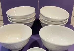 Pier 1 One BASKET RELIEF Pattern White Lattice Set of 8 All Purpose Bowls 5 3/4" - Picture 1 of 5