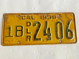 Vintage 1938 Dealer California License Plate 1B 24 06 - Picture 1 of 2