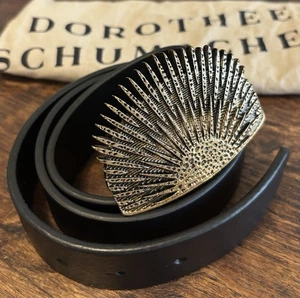 "Cinturón de cuero Dorothee Schumacher metal hebilla sol negro dorado 30-36""" - Imagen 1 de 6