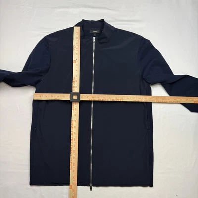 Theory Navy Blue Full Zip Bomber Stretch Jacket Men’s Sz Large Side  Zip Pockets - Image 1 of 4