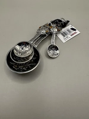 Owls Measuring Spoons Amber Silver Branches Tree Hearts 4 Pc Set LaCucina Fans - Image 1 of 4