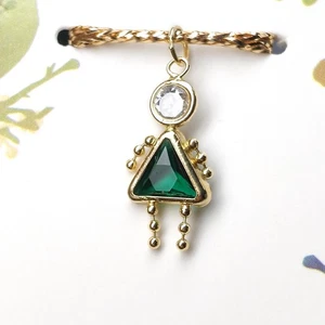 14K Gold May Birthstone Pendant Charm Girl Daughter Green CZ Zirconia Mini .75 - Picture 1 of 8