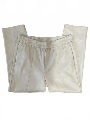 Pantalones Ann Taylor Imitación Cuero Taupe Crema Talla Grande Bolsillos Pierna Recta Foto 1 de 4