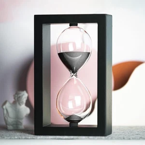 Sanduhr 60 Minuten Deko Sand Timer, schwarzer Holzrahmen schwarze Sanduhr - Bild 1 von 3