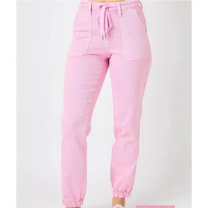 Neu mit Etikett Judy blau High Waist stückgefärbt rosa Jogger Jeans Größe 11/30 - Bild 1 von 15