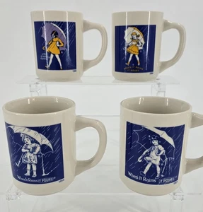 Vintage Morton Salz Porzellan Kaffeetassen 150 Jahre Jubiläum Logo 4er Set Neu - Bild 1 von 5