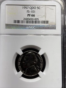 1957 5C QDO FS-101 Proof Jefferson Nickel NGC PF 66 - Picture 1 of 10