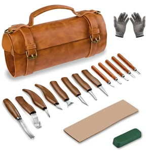 Wood Carving Kit, Deluxe Wood Carving Tools with PU Leather Storage Bag - Picture 1 of 5