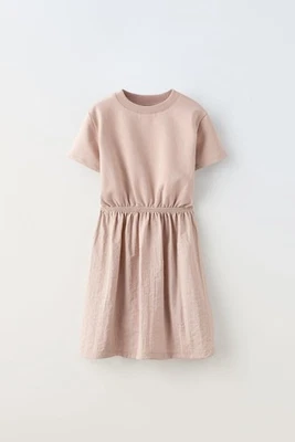 Vestido Zara Niñas 9 Manga Corta Taupe Beige Tostado Mezcla Media Minimalista 0794/608 Foto 1 de 4