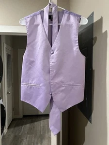 Best Tuxedo Men’s Lavender Purple Satin Formal Wedding Vest + Tie Sz S  - Picture 1 of 18