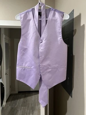 Best Tuxedo Men’s Lavender Purple Satin Formal Wedding Vest + Tie Sz S  - Image 1 of 4