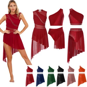Womens Rhinestone Crop Top with Skirted Leotard Ballet Lyrical Dance Outfit - Picture 1 of 235