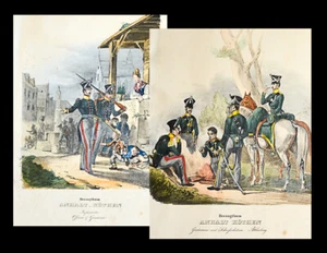 c1840 Anhalt-Köthen Militaria Uniformen 2 kolorierte Lithographien - Bild 1 von 1