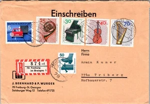 GERMANY 1970'S REGISTERED COVER SEMI POSTAL STAMP SET ADDR TRIBERG CANC FREIBURG - Picture 1 of 2
