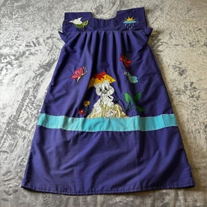 Easter Dress Girls 8-10 Purple Embroidered Rabbit Flowers Sunshine - Picture 1 of 9