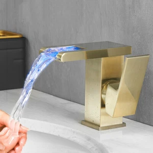 Grifo mezclador en cascada de oro cepillado para baño grifo fregadero de un solo orificio palanca - Imagen 1 de 12