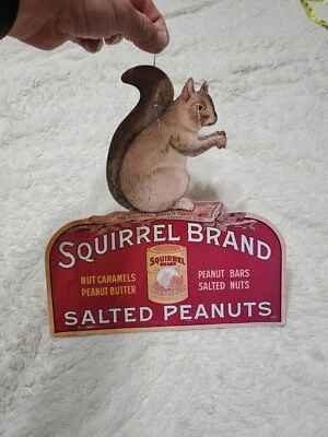 Antique 1930's  SQUIRREL BRAND SALTED PEANUTS Cardboard Advertising Sign    READ - Image 1 of 4
