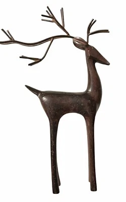 "Estatuilla escultura moderna de mediados de siglo de ciervo de bronce reno 9"" decoración del hogar" Foto 1 de 4