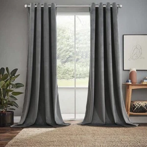Juego de 2 cortinas superiores de ojal de terciopelo de peso pesado - Imagen 1 de 27