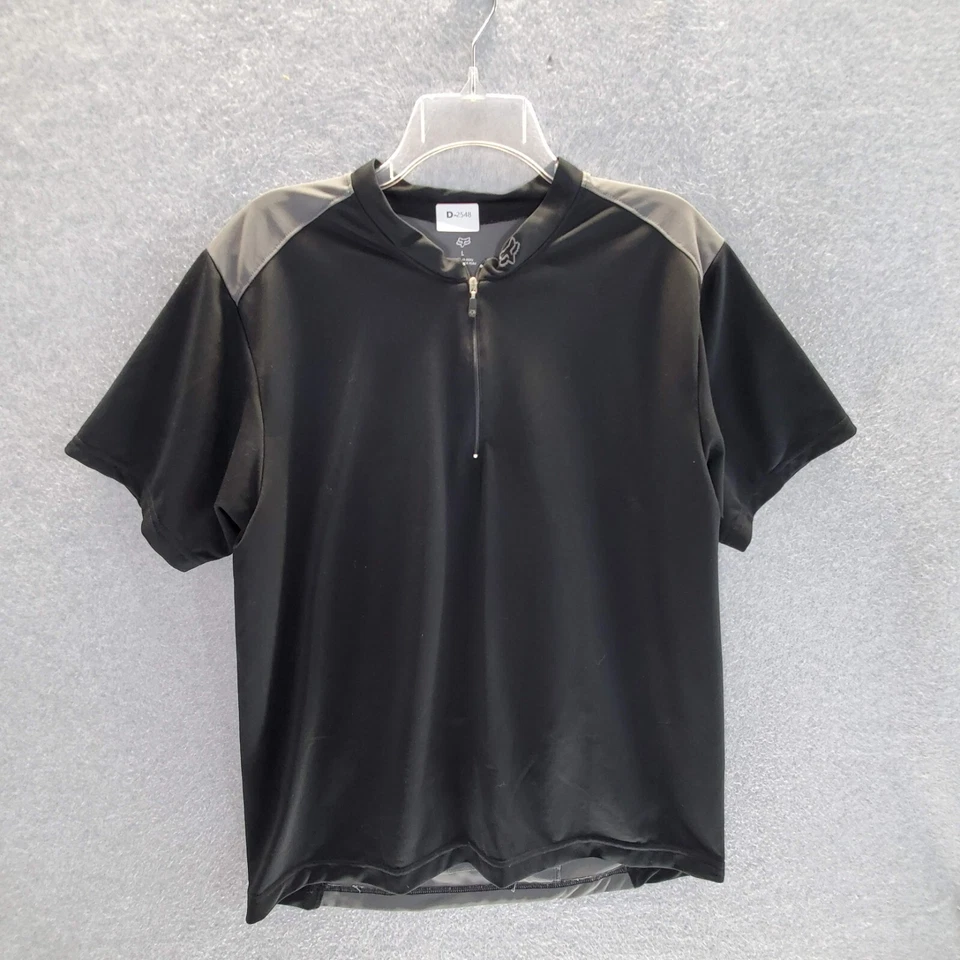 Fox Men T-Shirt Large Black Colorblock 1/4 Zip Short Sleeve Pullover Back Pocket - Image 1 of 4