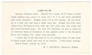 ISSUING FICTIOUS CHECK-M.F.HUNT-VISALIA(Tulare County)CALIFORNIA-AUG/13/19 - Picture 1 of 2