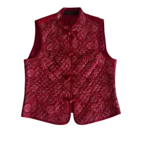Democracy Womens Retro Chinese Style Sleeveless Floral Printed Quilted Vest Sz M - Picture 1 of 4