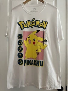 Vintage Pokemon Mens T-shirt Large Pikachu Graphic Tee Short Sleeve White Y2K - Picture 1 of 4