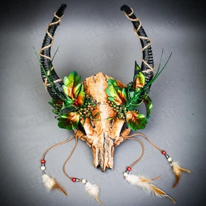Antelope Devil Woodland Black Ox Horn StoneTexture Skull Ghost Animal Masquerade - Picture 1 of 5