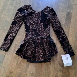 Mondor Figur Skating Wettkampfkleid schwarz rot funkelt Größe 8-10 neu mit Etikett Ärmel - Bild 1 von 5