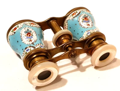 Antikes Opernglas Messing Perlmutt Emaille handbemalt - Bild 1 von 4