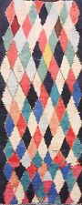 Semi-Antique Trellis Moroccan Oriental Runner Rug Wool Hand-Knotted 2x6 Carpet